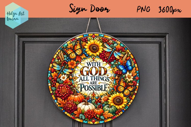 Religious quotes, Round Sign Door, Autumn PNG example image 1