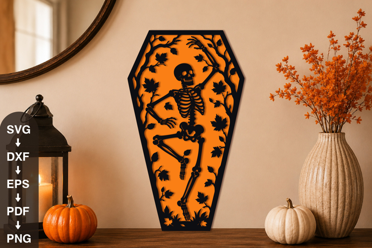 Autumn Skeleton Coffin Halloween SVG
