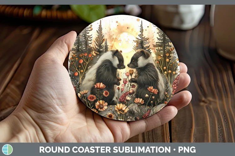 Autumn Skunk Round Coaster Sublimation Coaster Designs