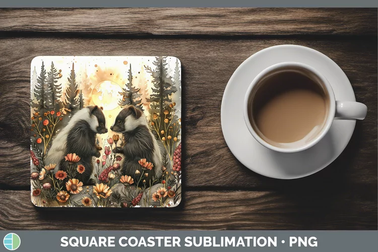Autumn Skunk Square Coaster Sublimation Coaster Designs