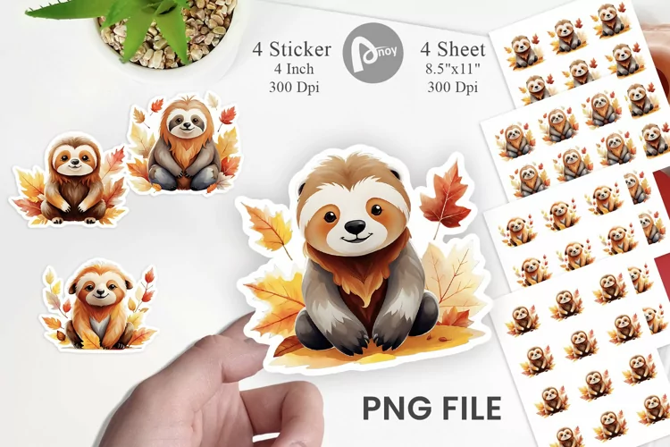 Autumn Sloth Watercolor Sticker