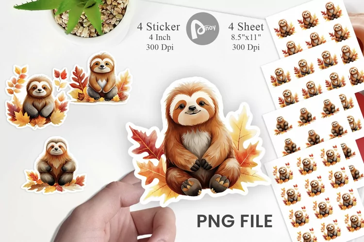 Autumn Sloth Watercolor Sticker