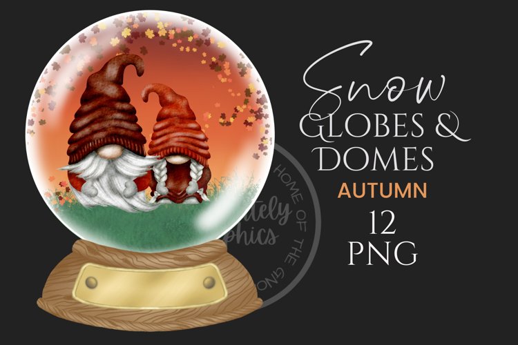 Autumn Snow Globe and Domes Watercolor Clipart Png