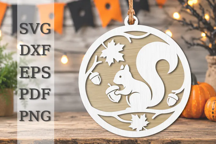 Autumn Squirrel Ornament Laser Cut SVG
