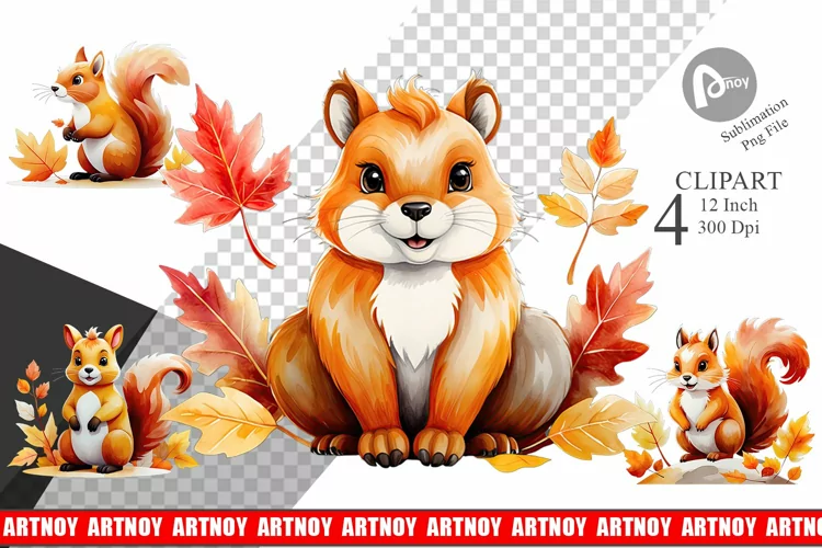 Autumn Squirrel Watercolor Clipart