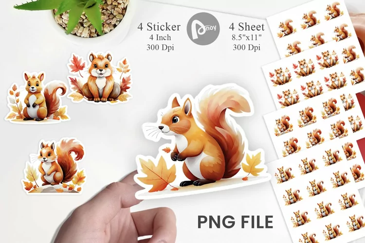 Autumn Squirrel Watercolor Sticker