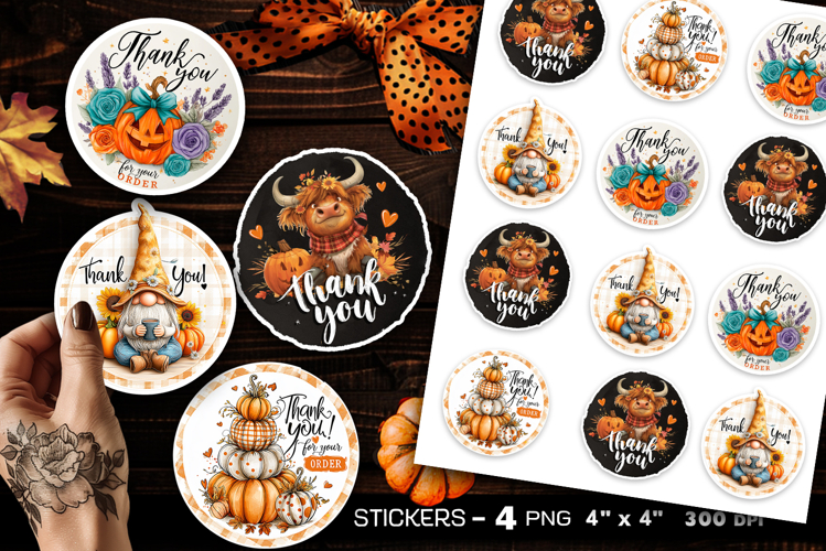 Thank you stickers, autumn stickers, 4 Stickers Printables