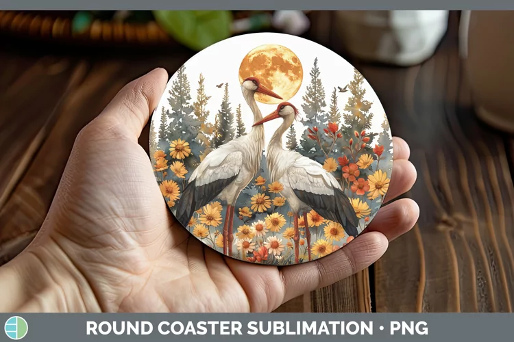 Autumn Stork Round Coaster Sublimation Coaster Designs