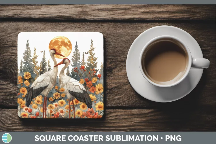 Autumn Stork Square Coaster Sublimation Coaster Designs