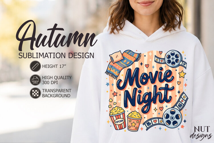 Movie Night Autumn Sublimation Cozy Fall Cartoon example image 1