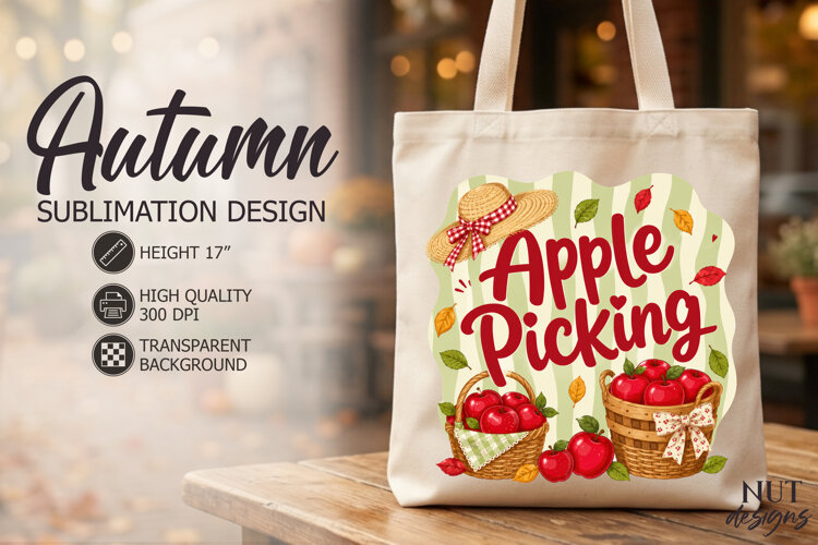 Fall Sublimation Coquette autumn tote bag Apple harvest example image 1