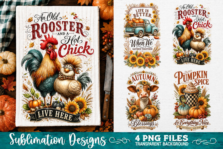 Fall Kitchen Towels PNG Sublimation Designs 4 Files example image 1