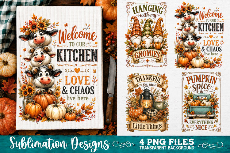 Fall Kitchen Towels PNG Sublimation Designs 4 Files example image 1