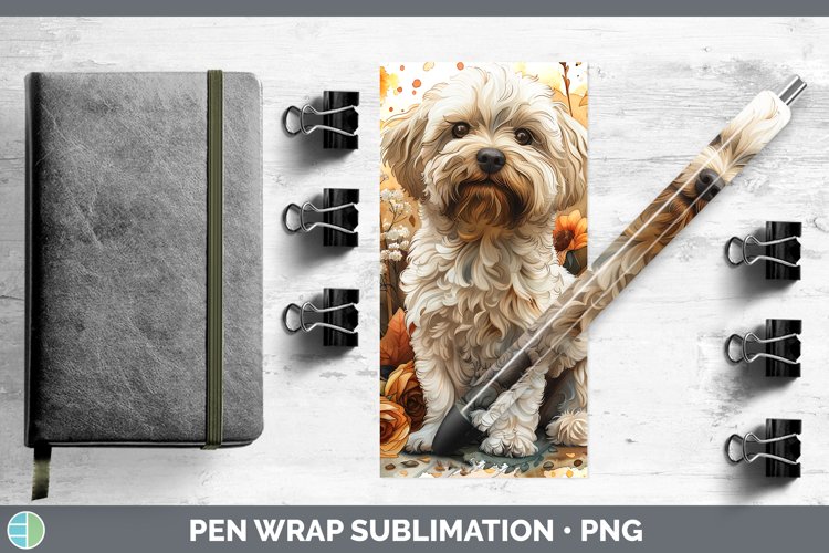 Autumn Sunflower Dog Bichon Frise Pen Wrap Sublimation Pen D