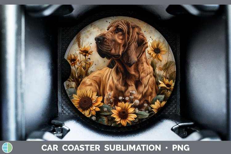 Autumn Sunflower Dog Bloodhound Car Coaster Sublimation Des