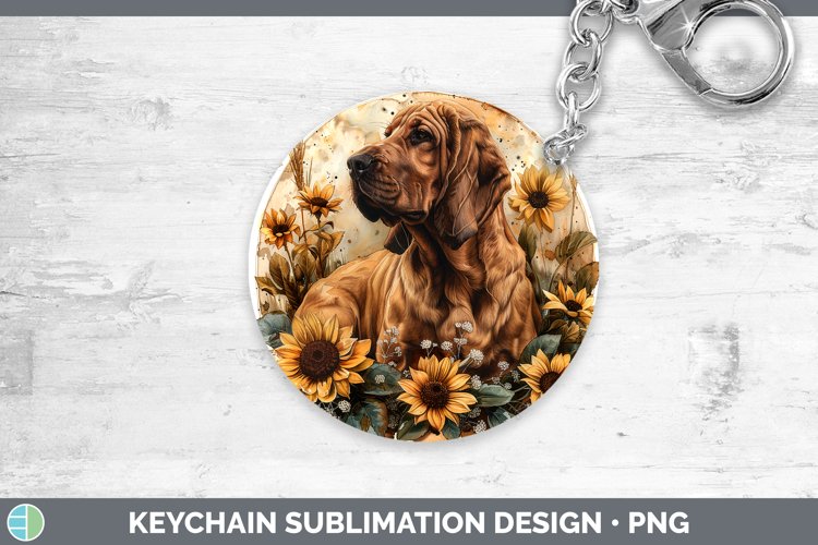 Autumn Sunflower Dog Bloodhound Keychain Sublimation Keyring