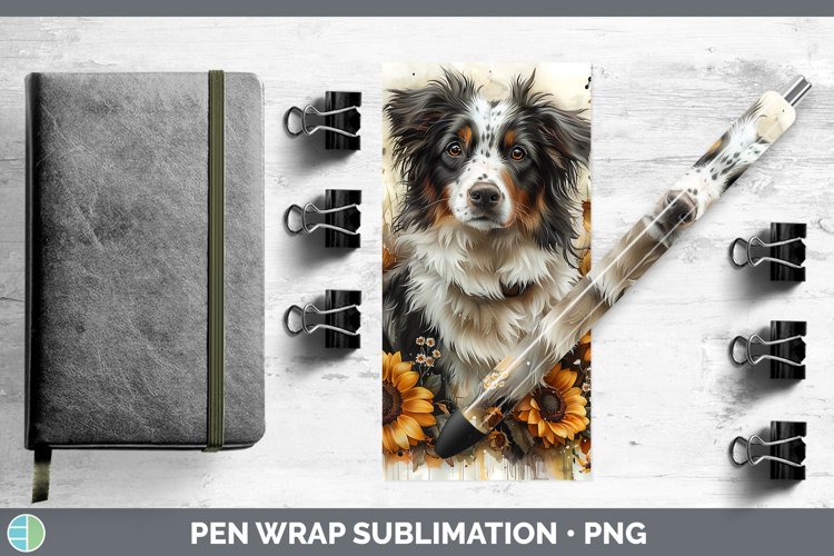 Autumn Sunflower Dog Border Collie Pen Wrap Sublimation Pen