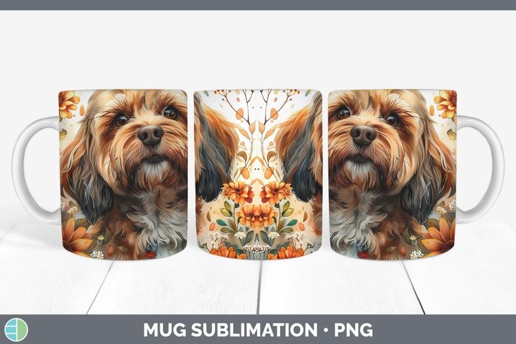 Autumn Sunflower Dog Lhasa Apso Mug Wrap Sublimation Coffee