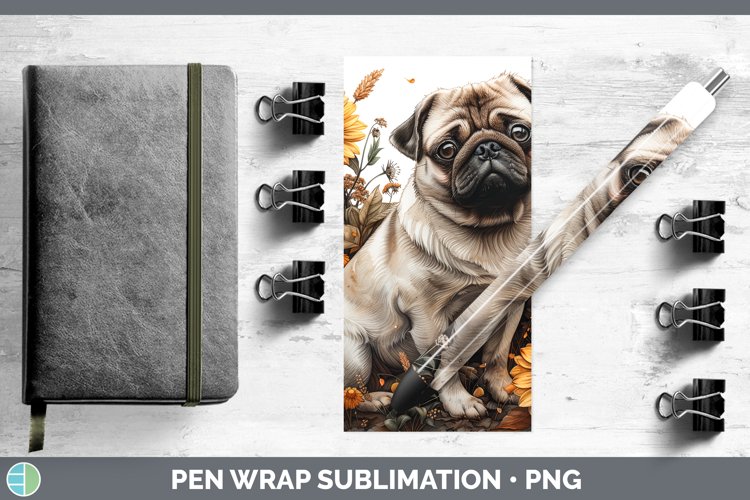 Autumn Sunflower Dog Pug Pen Wrap Sublimation Pen Designs