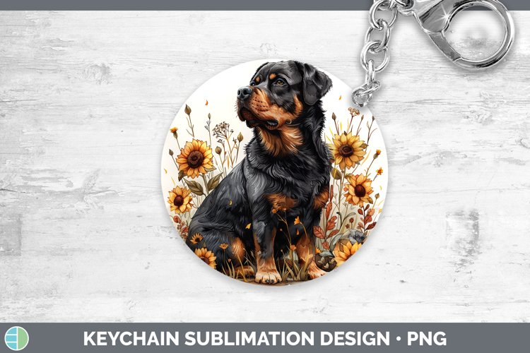 Autumn Sunflower Dog Rottweiler Keychain Sublimation Keyring
