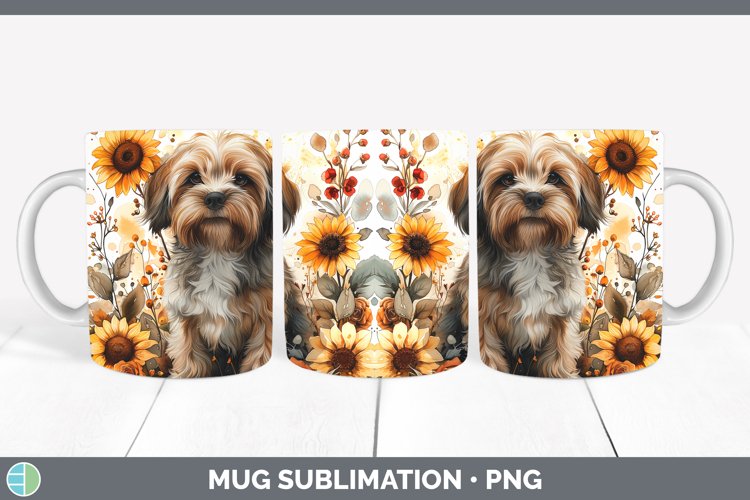 Autumn Sunflower Dog Shih Tzu Mug Wrap Sublimation Coffee Cu