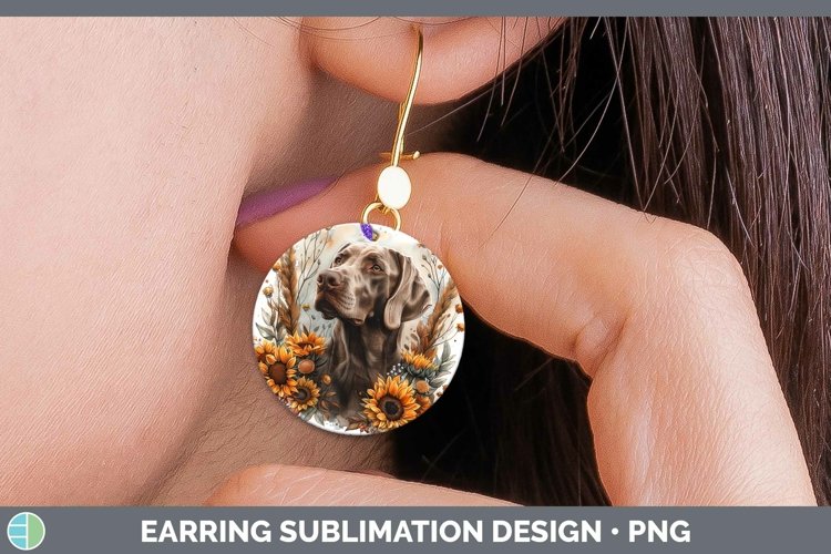 Autumn Sunflower Dog Weimaraner Round Earrings Sublimation E
