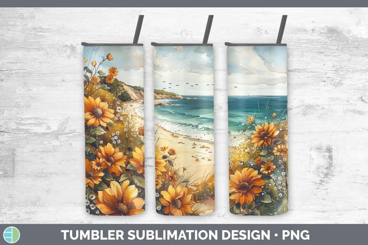 Autumn Sunflowers Beach Tumbler Sublimation 20 oz Skinny Tum