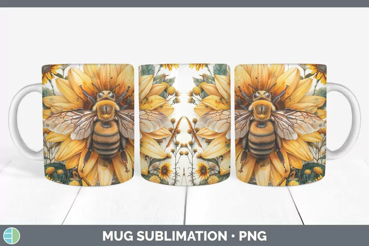 Autumn Sunflowers Bee Mug Wrap Sublimation Coffee Cup Design