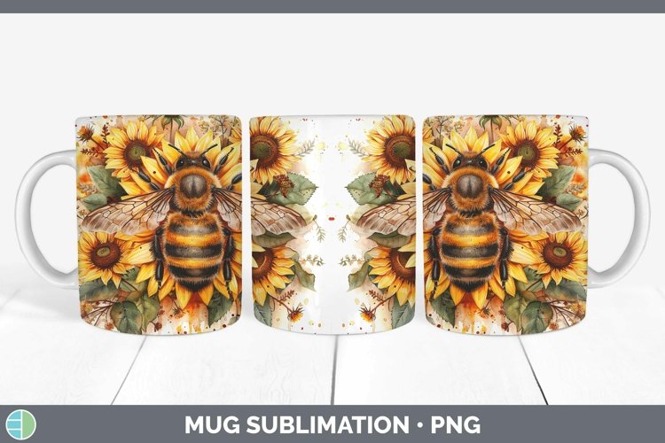 Autumn Sunflowers Bee Mug Wrap Sublimation Coffee Cup Design