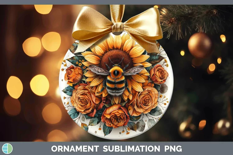 Autumn Sunflowers Bee Ornament Sublimation Bauble Designs