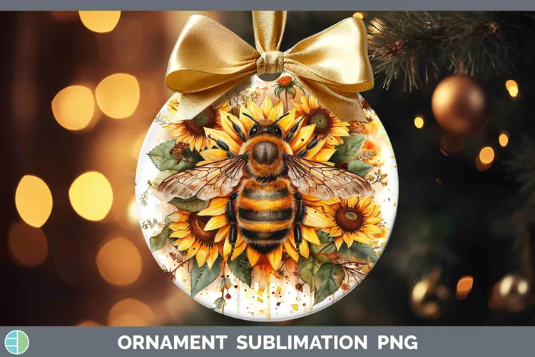 Autumn Sunflowers Bee Ornament Sublimation Bauble Designs