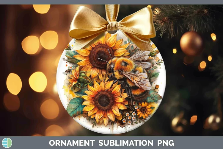 Autumn Sunflowers Bee Ornament Sublimation Bauble Designs