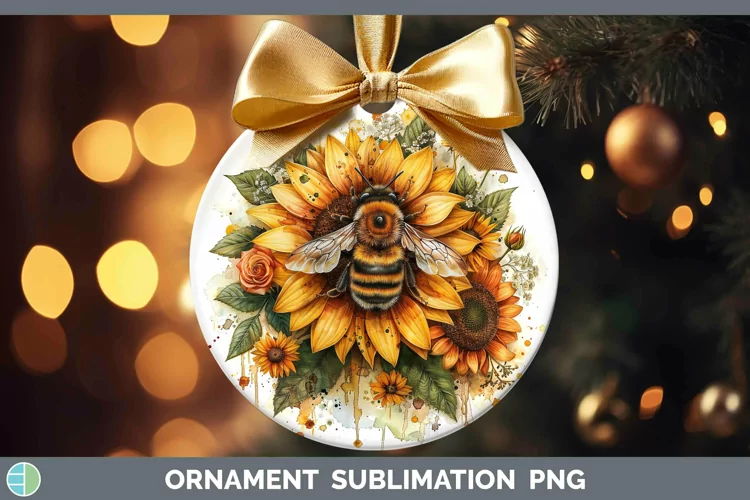 Autumn Sunflowers Bee Ornament Sublimation Bauble Designs