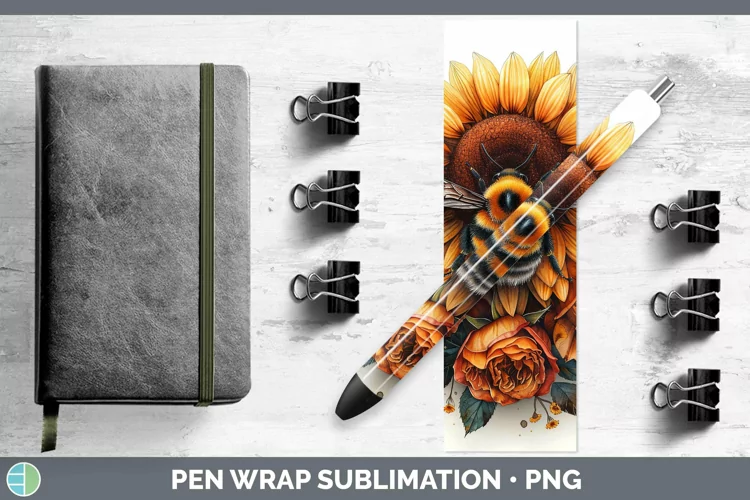 Autumn Sunflowers Bee Pen Wrap Sublimation Epoxy Pen Designs