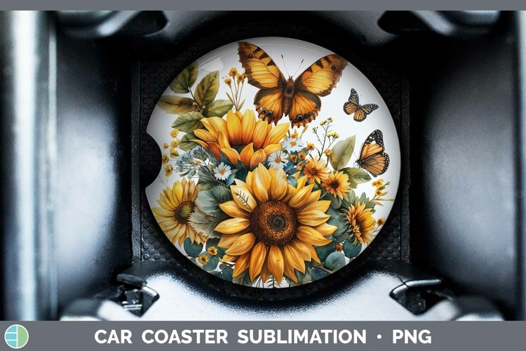 Autumn Sunflowers Butterfly Car Coaster Sublimation Coaster