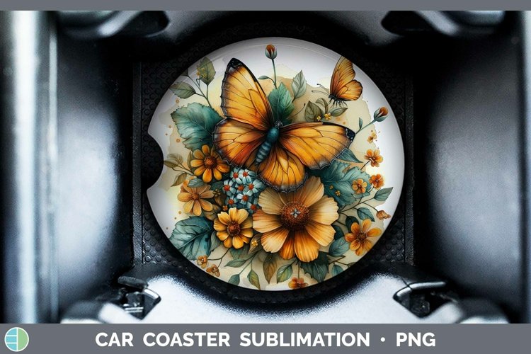 Autumn Sunflowers Butterfly Car Coaster Sublimation Coaster