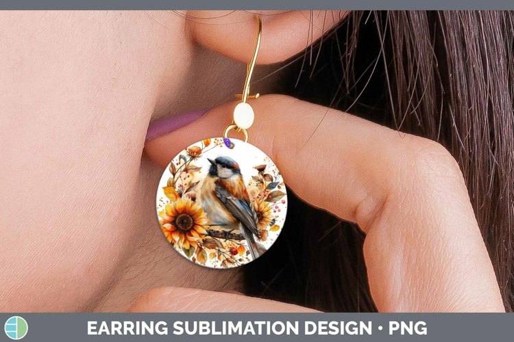 GorgeousAutumn Sunflowers Round Earrings design.