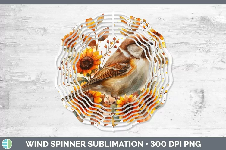 Autumn Sunflowers Chickadee Wind Spinner Sublimation Spinner