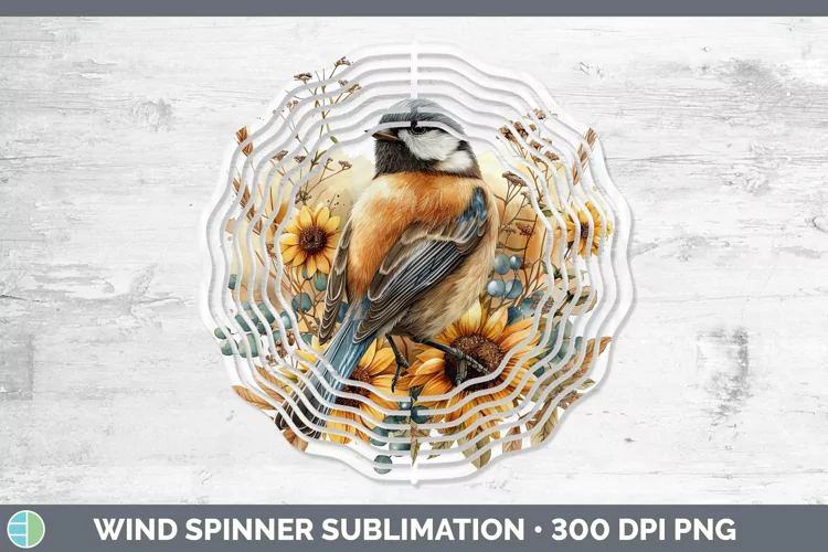 Autumn Sunflowers Chickadee Wind Spinner Sublimation Spinner