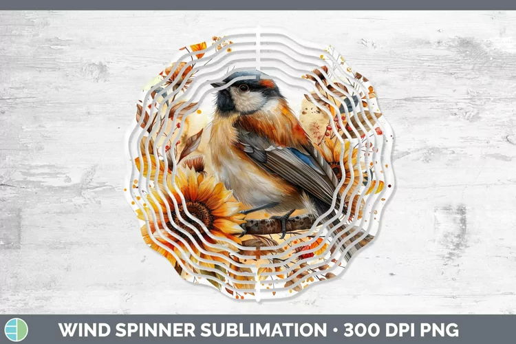 Autumn Sunflowers Chickadee Wind Spinner Sublimation Spinner