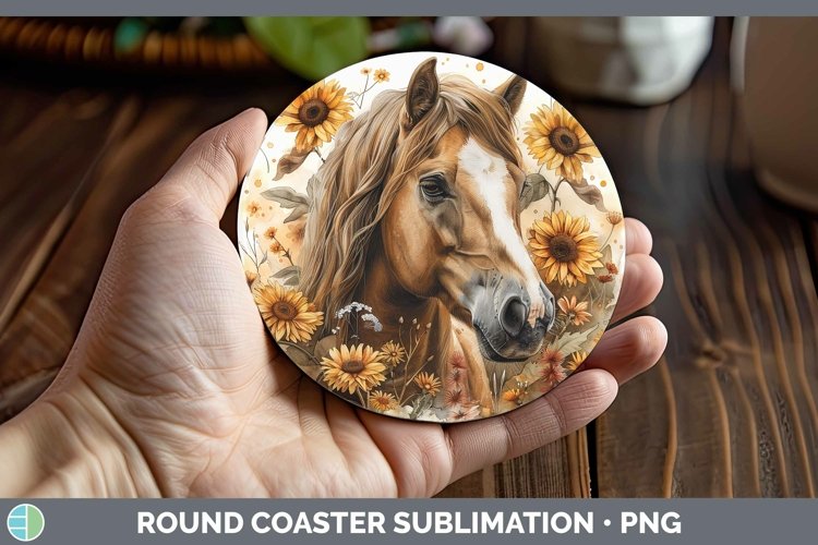 Autumn Sunflowers Horse Round Coaster Sublimation Coaster De