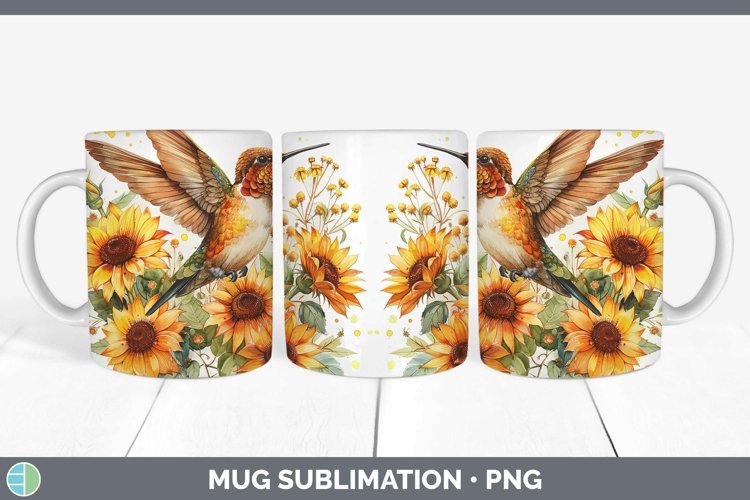 Autumn Sunflowers Hummingbird Mug Wrap Sublimation Coffee Cu