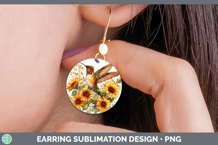 Autumn Sunflowers Hummingbird Round Earrings Sublimation Ear