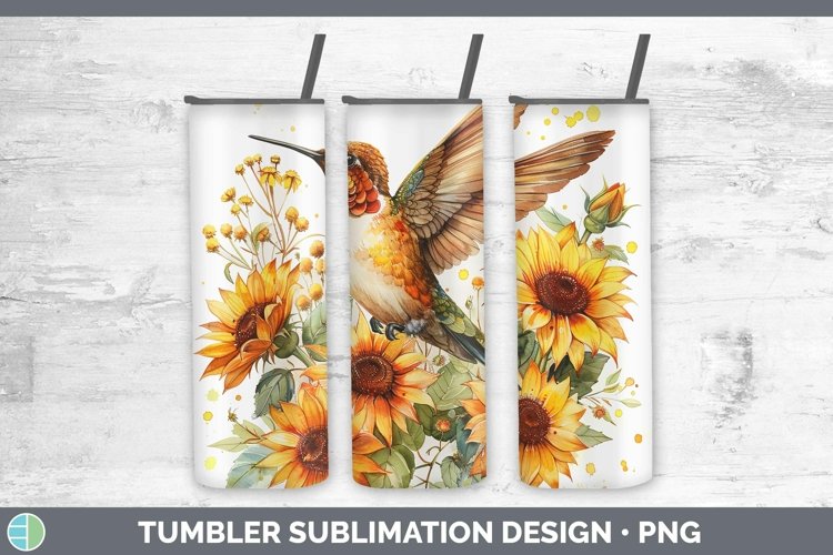 Autumn Sunflowers Hummingbird Tumbler Sublimation 20 oz Skin