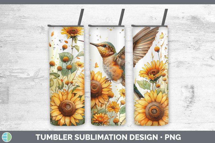 Autumn Sunflowers Hummingbird Tumbler Sublimation 20 oz Skin