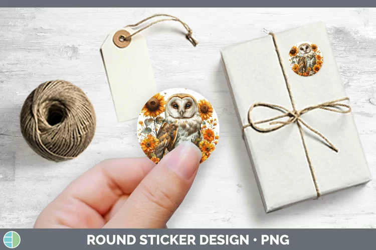 Autumn Sunflowers Owl Stickers | Round Labels Designs