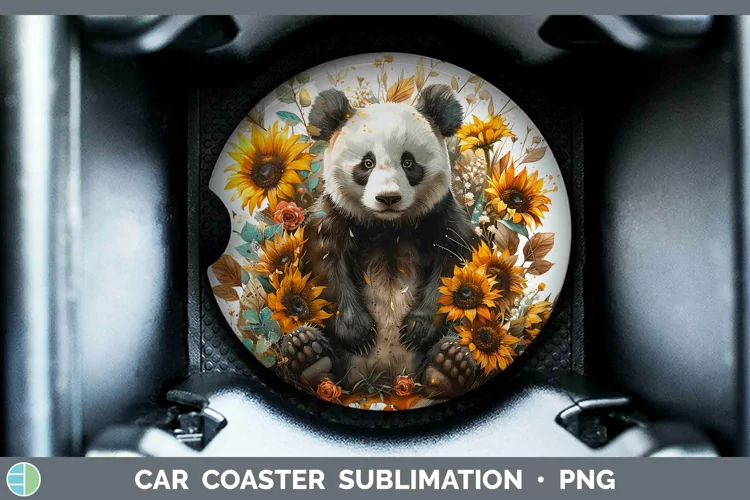 Autumn Sunflowers Panda Car Coaster Sublimation Coaster Desi