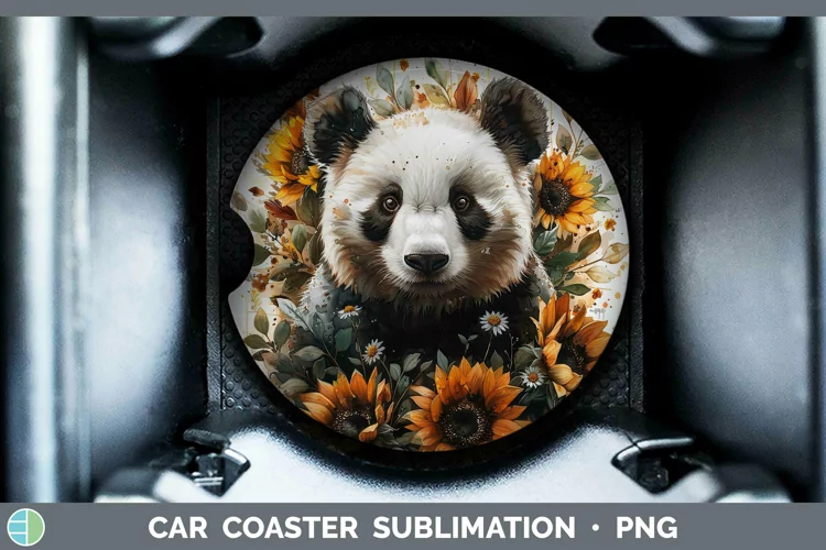 Autumn Sunflowers Panda Car Coaster Sublimation Coaster Desi