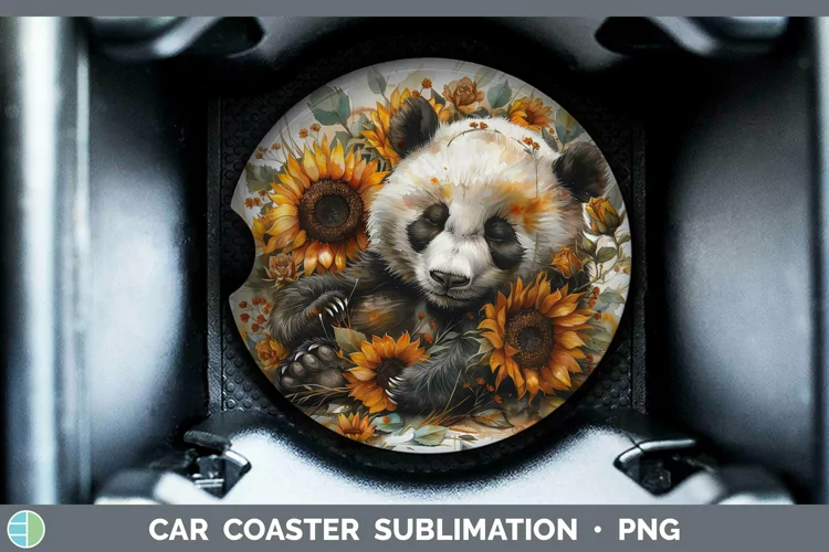 Autumn Sunflowers Panda Car Coaster Sublimation Coaster Desi
