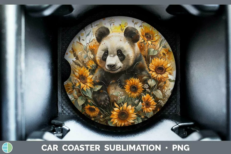 Autumn Sunflowers Panda Car Coaster Sublimation Coaster Desi